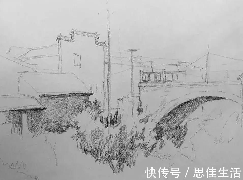 素描#风景素描这样画,既容易上手又有画面效果
