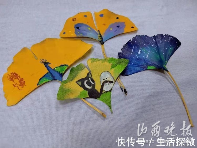 蝴蝶@画星空、画动物、画红墙……山西大学学生将银杏叶玩出新花样