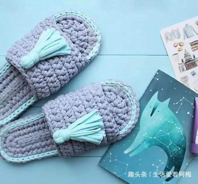 拖鞋&家里有织女,拖鞋不用买,布条钩一双好看又好穿!手工编织附教程