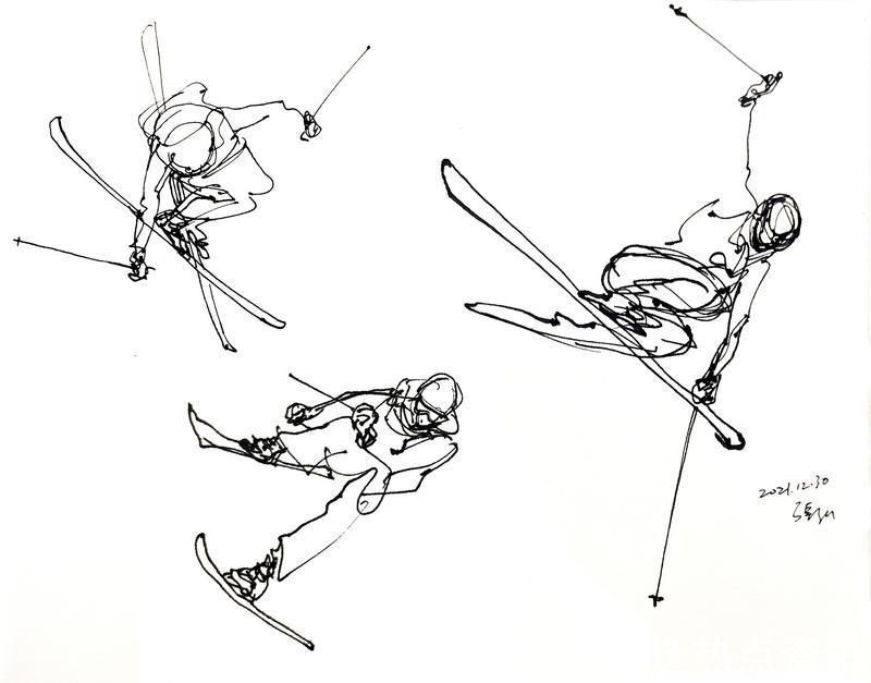 张弘|广州美院教授用速写定格谷爱凌的惊天一跳，展现冬奥之美