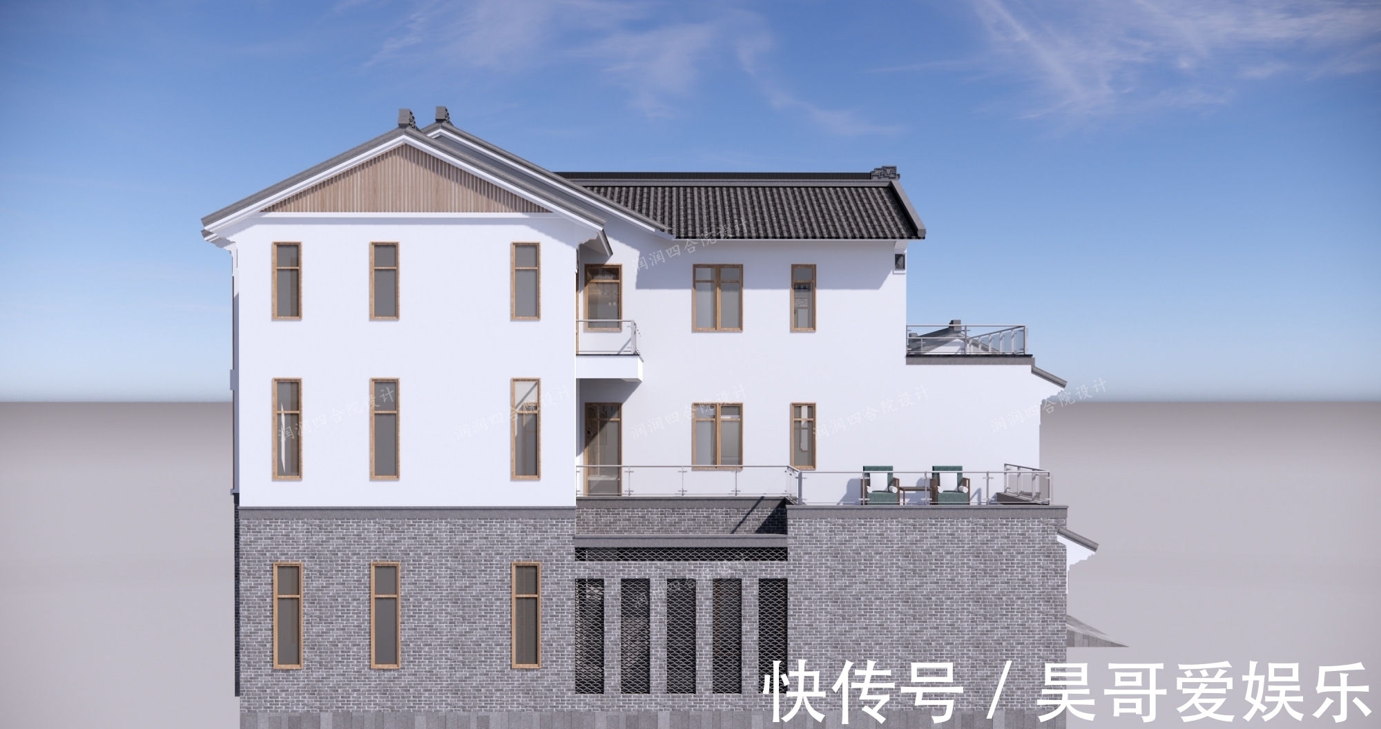 庭院|广东清远三层带地下室家族大宅现代四合院民宿28×20