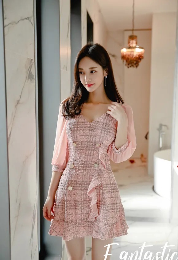 孙允珠,幻彩娇粉乖巧童话格子蝴蝶裙