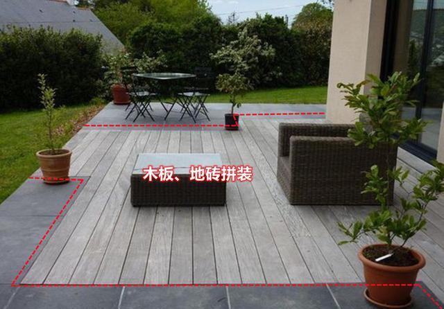 防腐木|院子里用地砖圈一块地,铺防腐木当露台,在家门口晒太阳种花养鱼