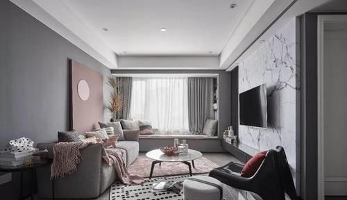 背景墙|110㎡轻奢两居,高级灰+烟粉,个性独特的品质感让人惊艳!