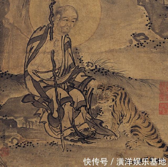 老虎&700年前的古画,疑似出现穿越中的老虎,画中老人表情更奇怪