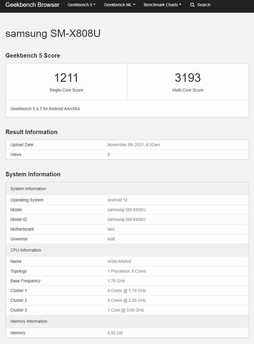 三星|三星 Galaxy Tab S8+ 现身 Geekbench，或搭载骁龙“898”