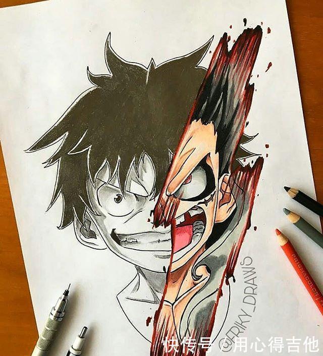 萨诺斯|画师创作动漫人物分裂画风，素描加上彩稿呈现出精彩的对比效果