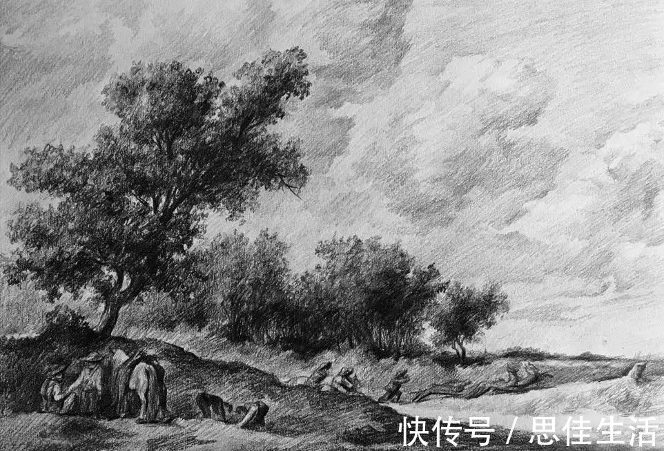 构图#风景素描这样画,既容易上手又有画面效果