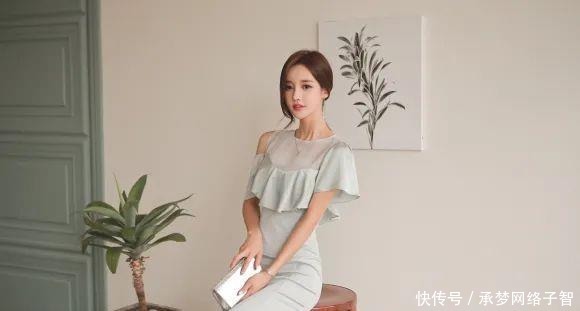 淡青|美女鉴赏:朦胧薄荷竹叶淡青吊摆连衣裙