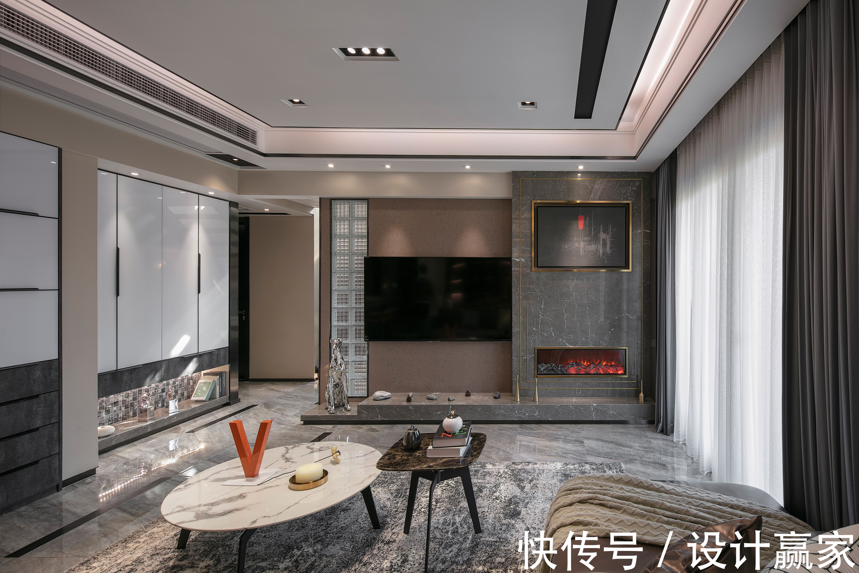 黑白茶几|240㎡花园洋房,88万打造的精英人士家,满是低调的奢华