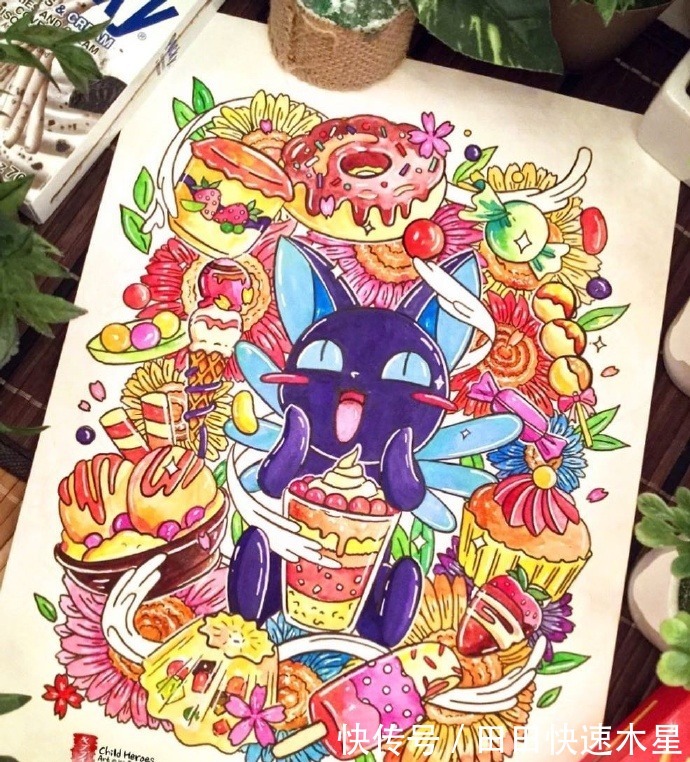 画师|画师手绘经典动漫插图，角色本身呆萌可爱，却都是吃货