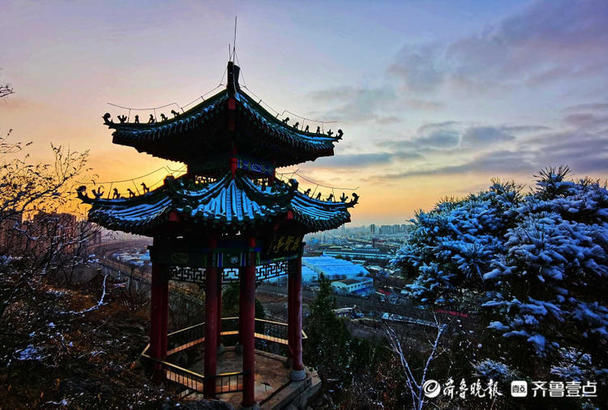 老年|大美!济南鲍山公园雪挂枝头,黄昏落日惊艳了初春