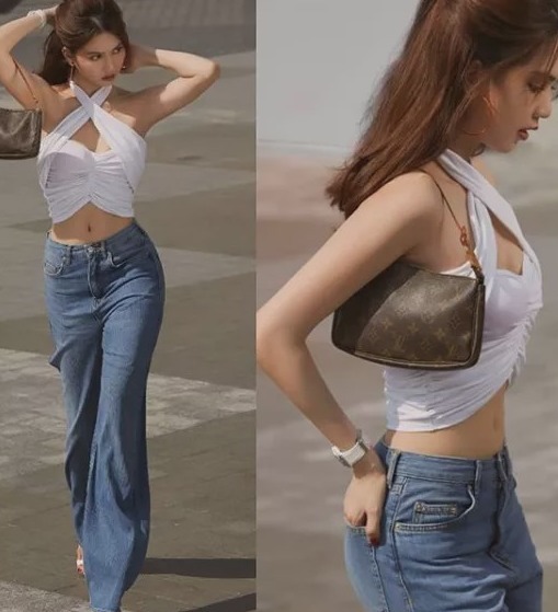 紧身|“越南美女”邓玉贞够大胆,穿漆皮二分裙,不吝啬自己好身材