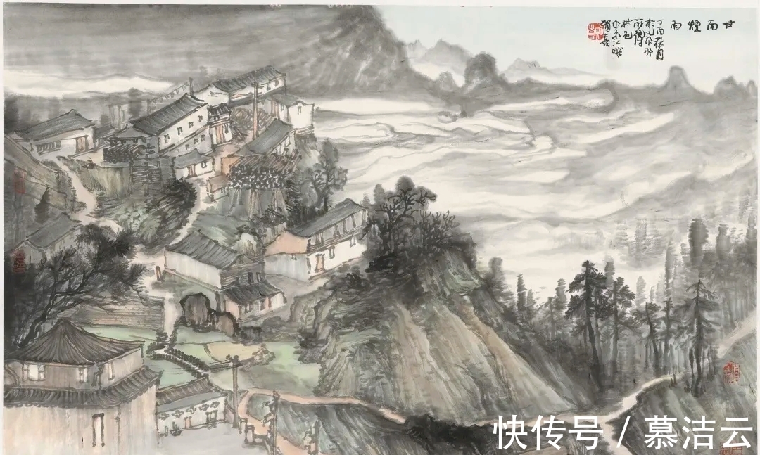 中国艺术$贺喜水墨山水画,以传统的笔墨现代的构成,奏出超脱尘世间的梵音