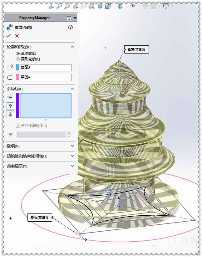 曲面扫描|用SolidWorks画一座古楼，其实一个扫描就能完成