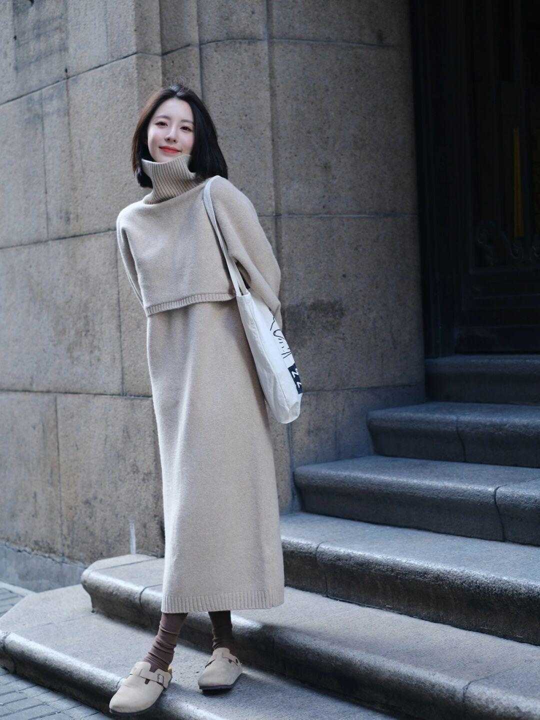 小姐姐|秋冬,穿针织连衣裙魅力全开,高级优雅又洋气,漂亮大气