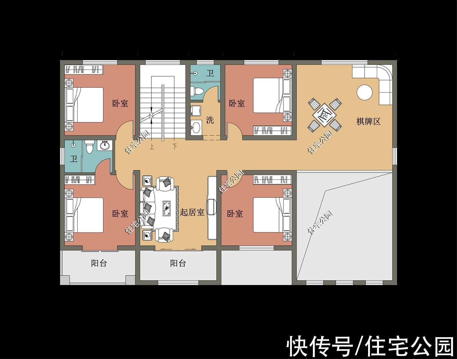 多卧室|17×11米大气欧式别墅,挑空客厅配多卧室,舒服生活一辈子