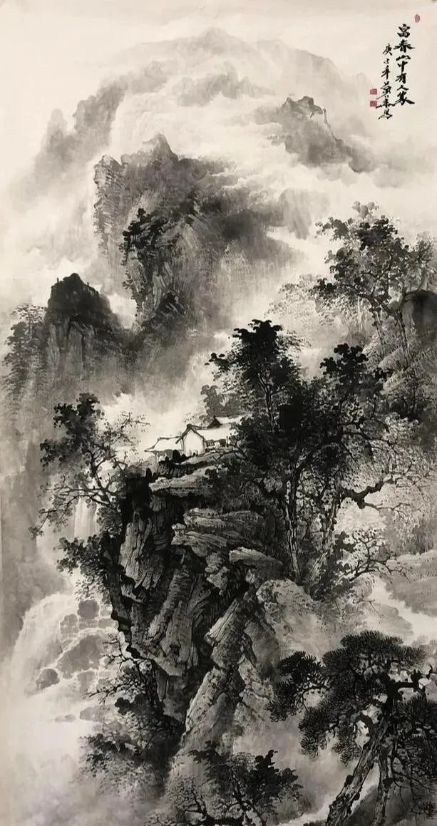 吕少华$“飞流直下三千尺,疑是银河落九天”!这水墨山水,绝了!