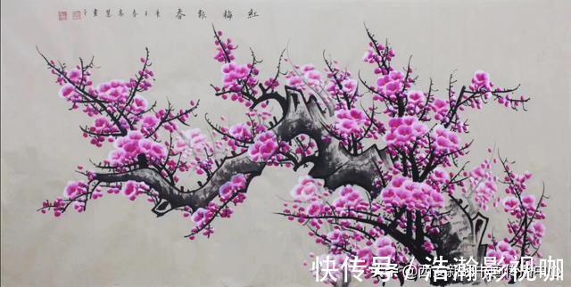 国画@国画收藏，工笔画梅花牡丹，《品若梅花香在骨，人如秋水玉为神》