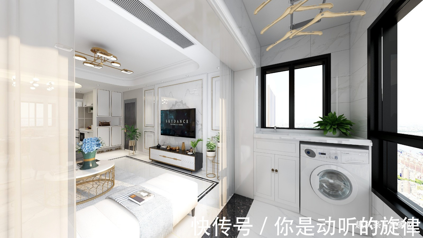 阳台|90平三房美式,阳台客厅打通增强明亮,轻奢衣帽间,储物又美妙