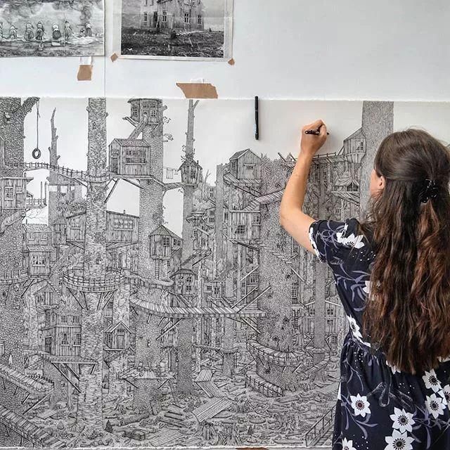 艺术学院|一幅画用掉上百支笔,看到最后成果这么震撼,也就不觉得心疼了