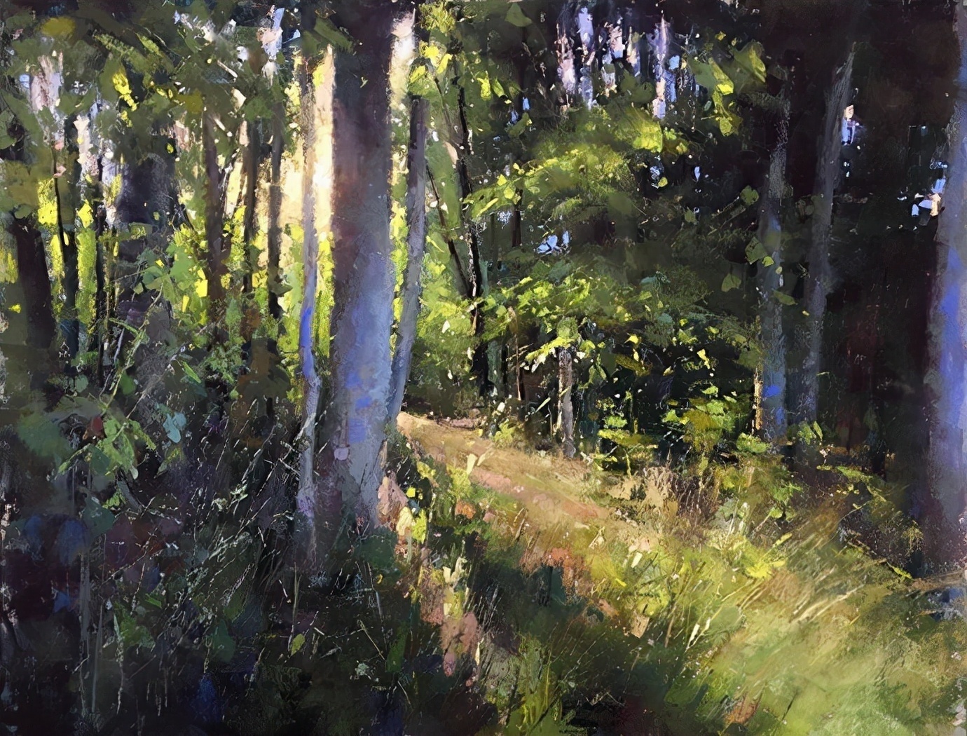 美国#美国艺术家阿奎尔柔和的风景油画,画里充满了阳光温馨美好