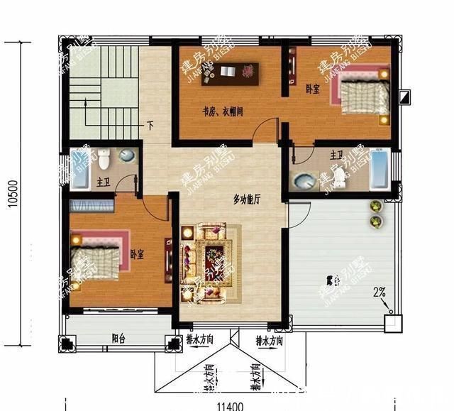平面图|尺寸相同的两栋农村别墅，采用不同风格设计，客厅都挑空