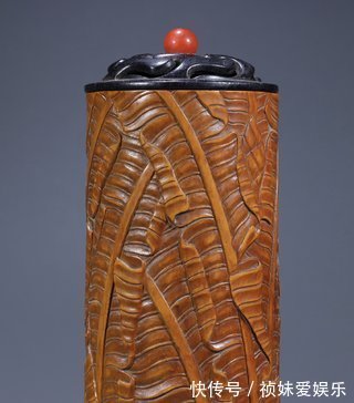 黄木雕$民国黄木雕·芭蕉纹香薰筒