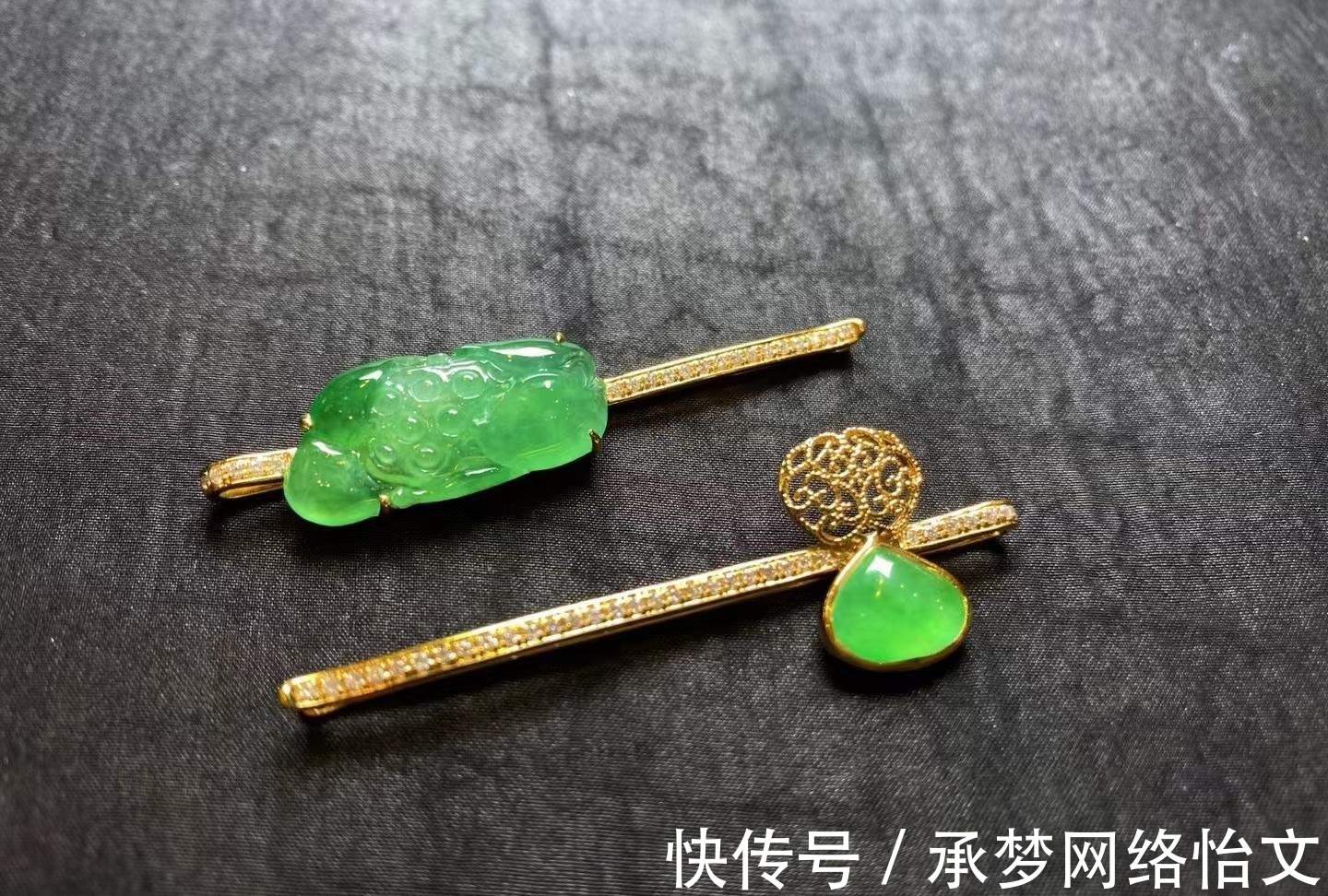翡翠发卡 从头开始，发型很重要头饰更关键，翡翠发卡减龄的同时满满高级感