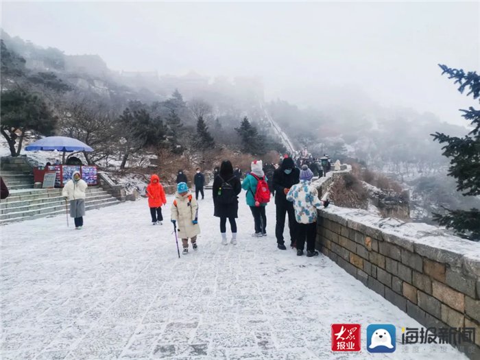 岱顶之上瑞雪贺春&飞雪迎春 泰安迎来虎年第一场雪