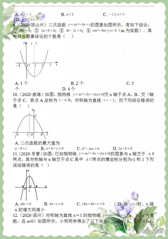 函数|中考数学真题精选——关于“二次函数”题型汇总，掌握吃透，考试再不丢分！