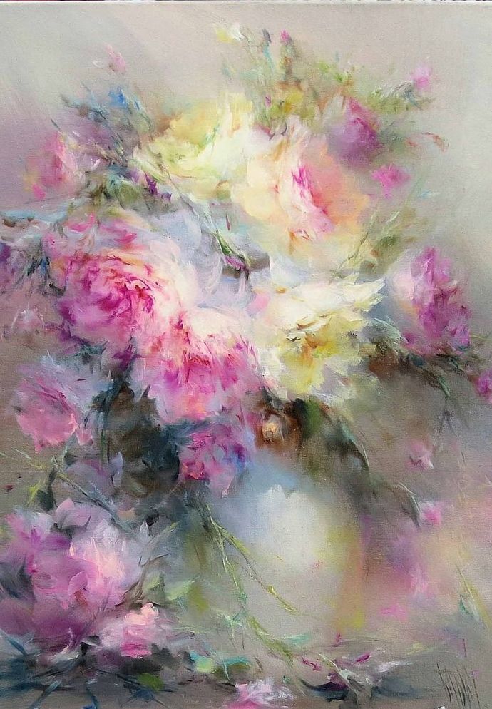 vladimir!俄罗斯画家弗拉基米尔· 巴比奇把花束画得如此之美,妖艳