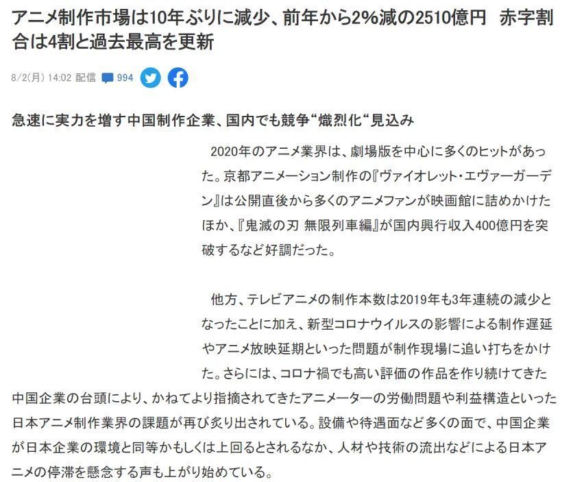 制作公司|日媒称动画市场萎缩:近4成公司亏损,与崛起的国漫展开激烈竞争