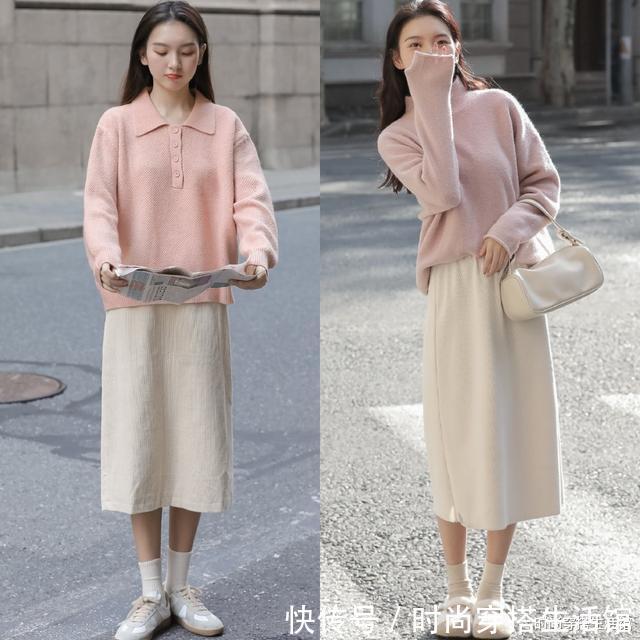 半裙 毛衣下面尽量少穿裤子,今年春节流行这样穿,简约大方又气质,美
