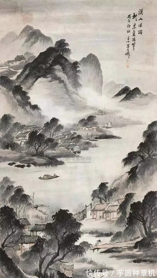 山水画@海派山水画大家|吴石仙的烟雨蒙蒙