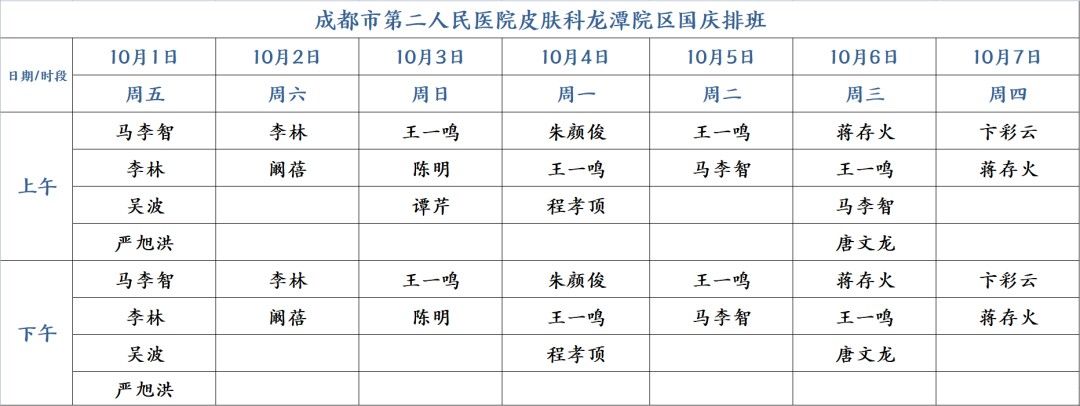 国庆|收藏！国庆成都各大医院门诊排班表→