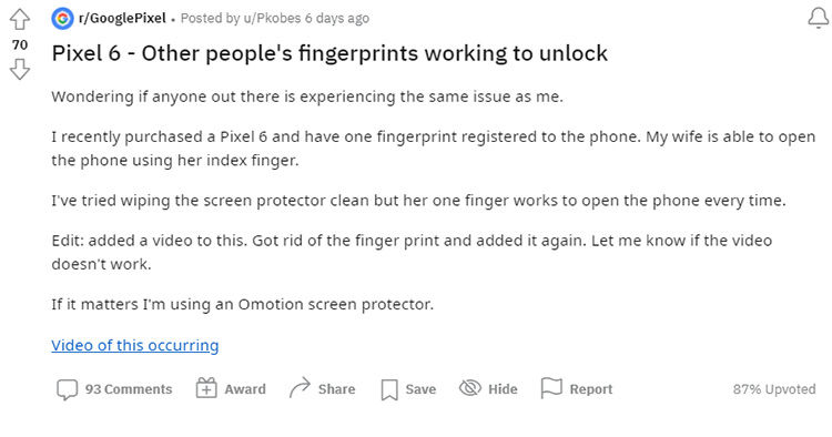 指纹|谷歌Pixel 6被曝新安全Bug 陌生指纹也能解锁