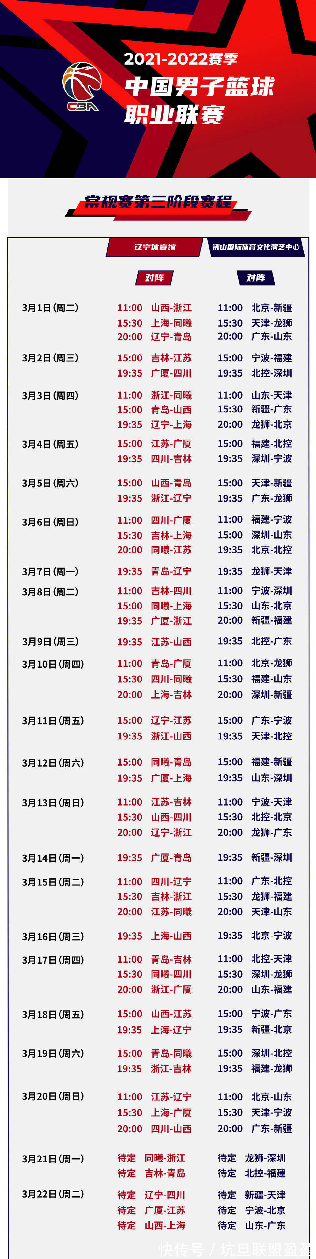 CBCBA常规赛第三阶段赛程出炉
