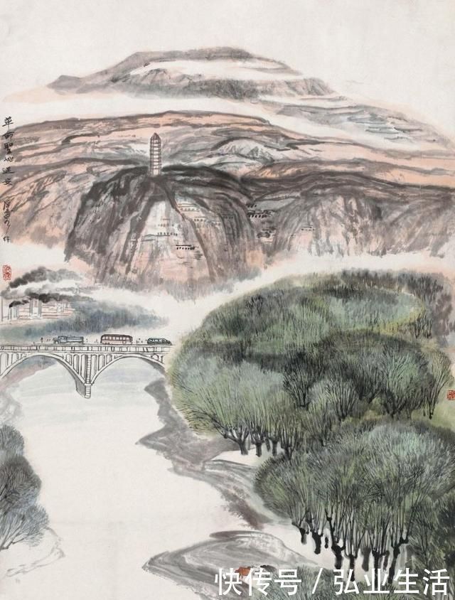 笔力$何海霞的《山水图》,气势不输张大千,笔力雄健而且厚重感强