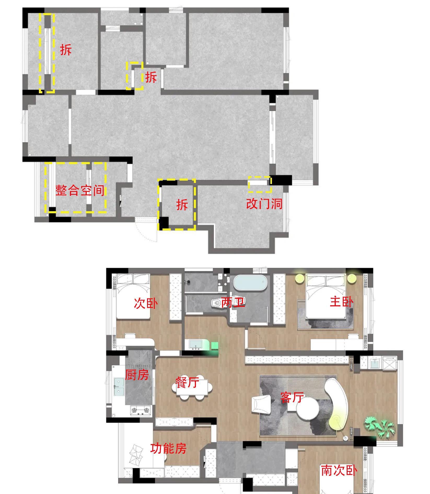 住宅|120㎡毛坯房硬装完工,是改善型住宅标杆,三代同堂一起居住刚好