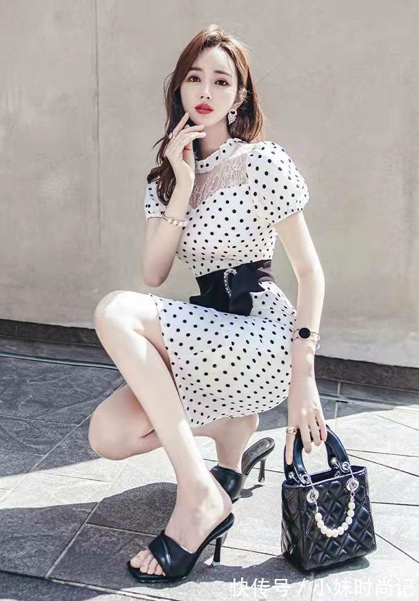 包臀裙|款白色波点蝴蝶结镂空气质连衣裙,收腰显瘦可爱甜美