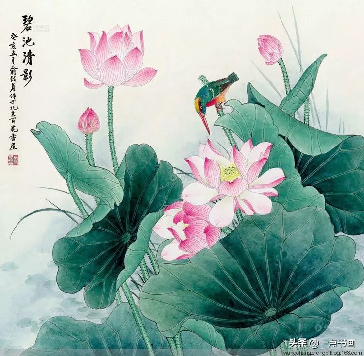 芙蓉#俞致贞 画荷，芙蓉出水，风情无限