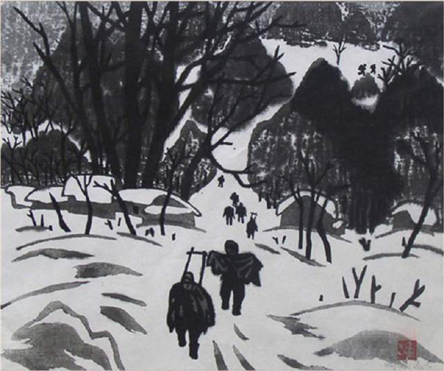 版画!日本近代版画大师斋藤清冬日雪景系列版画作品