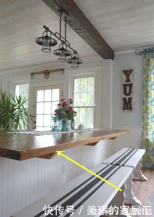 吧台|不要餐厅了,厨房的墙砸掉一半放块长木板,坐着吃饭也挺好的!
