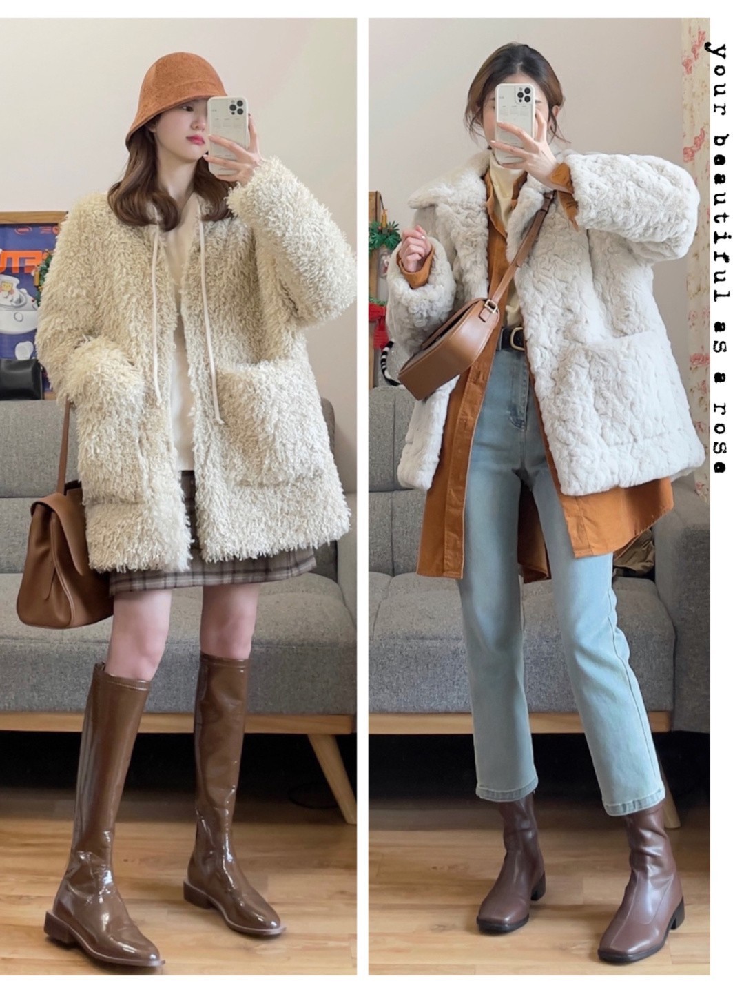 冬季 可爱风的女生,冬季用“羊羔绒单品”搭裙装和裤装,保暖又时髦