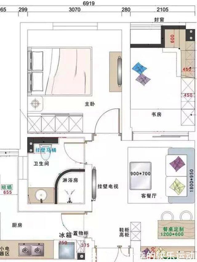 客餐厅|54平两室公寓,色彩搭配好大胆,餐厅的上下柜,好看又好用