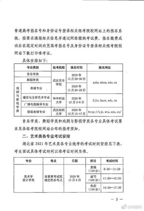 通高|2021年湖北高考艺术类统考时间确定