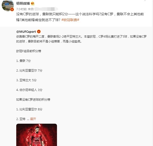 曼联|无C罗的进球，曼联欧冠小组不是第一而是垫底？金球奖投票人：说法不科学