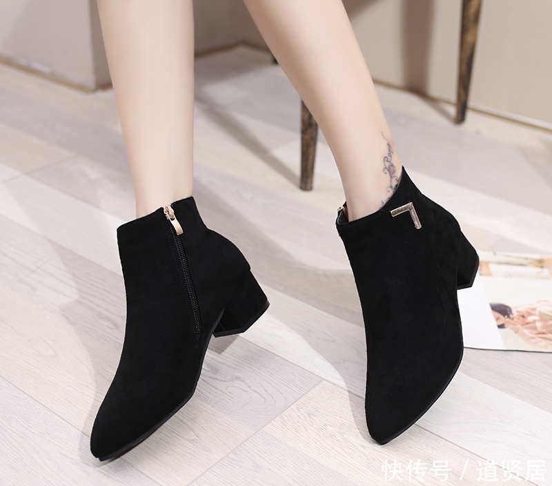 粗跟尖头短靴低跟百|又出一女鞋东北鞋,又叫“踏雪鞋,女人设计,上脚特好看