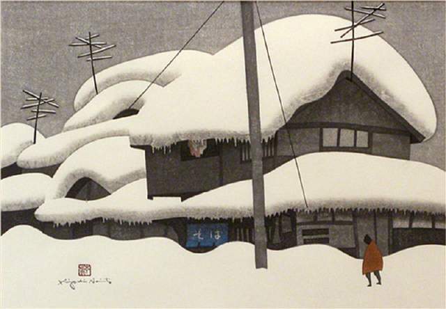 版画!日本近代版画大师斋藤清冬日雪景系列版画作品